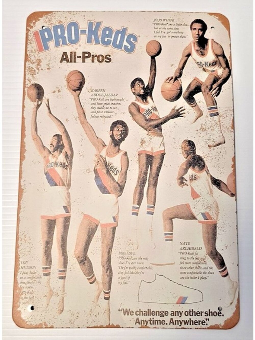Pro Keds All-Pros 8x12 Metal Tin Wall Art Decor Kareem Abdul Jabbar Vintage